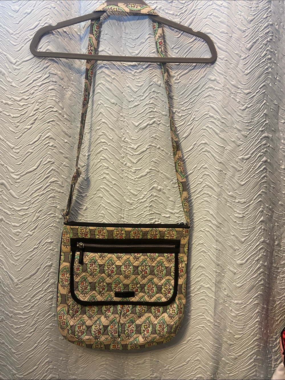 Vera Bradley Quilted Floral Medallion Crossbody in Beige and Green